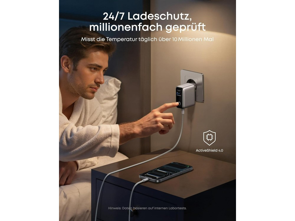 Anker 100W GaN Φορτιστής Πρίζας 3 Θυρών με Smart Display & Καλώδιο USB-C 100W, Silver