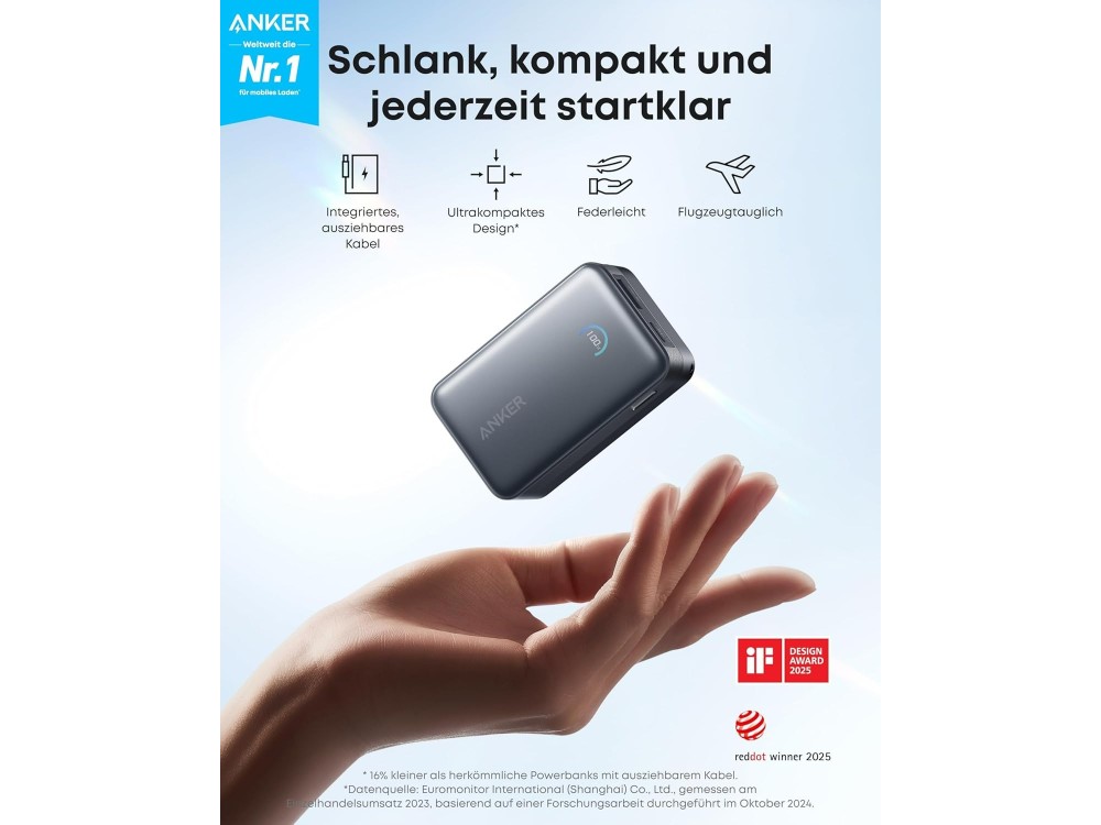 Anker Nano Power Bank 10.000mAh 45W με Ενσωματωμένο Επεκτεινόμενο Καλώδιο USB-C, White