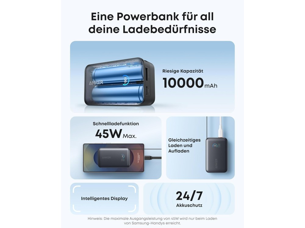 Anker Nano Power Bank 10.000mAh 45W με Ενσωματωμένο Επεκτεινόμενο Καλώδιο USB-C, White