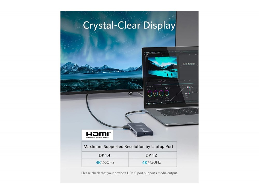 Anker PowerExpand 6-in-1 Type-C Hub 4K@60Hz HDMI + 2* 10Gbps USB-A 3.1 Gen2 + Micro SD/SD + Audio + 100W - ΑΝΟΙΓΜΕΝΗ ΣΥΣΚΕΥΑΣΙΑ