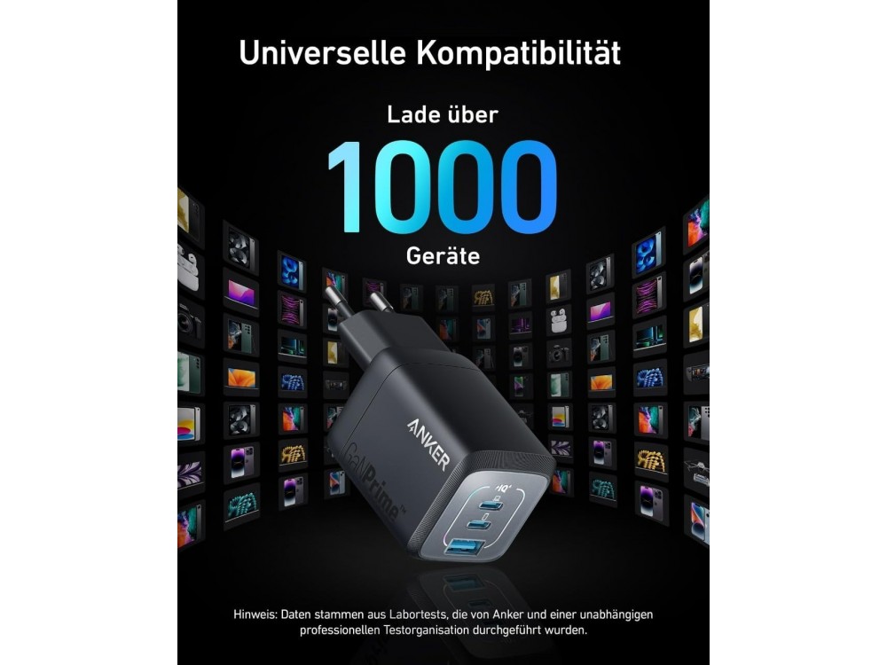 Anker Prime 67W GaN Φορτιστής Πρίζας 3 Θυρών (2x USB-C & USB-A) Power Delivery / PPS, Black