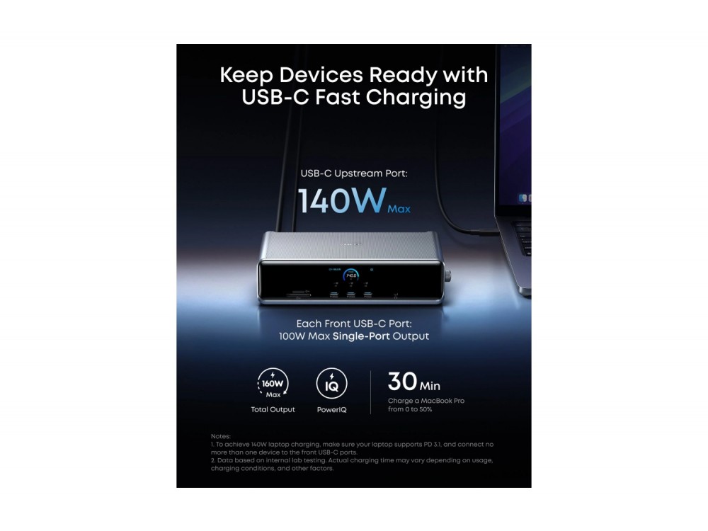 Anker Prime Docking Station 14-in-1, Triple Display DisplayLink, 140W Max, 8K Ανάλυση