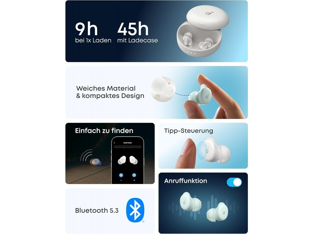 Anker Soundcore Sleep A30 ANC In-Ear Bluetooth Ακουστικά Ύπνου με Θήκη Φόρτισης, White