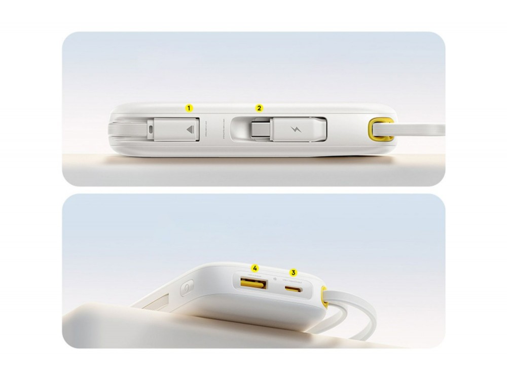 Baseus EnerFill FC31 Power Bank 20.000mAh 45W με 2 Ενσωματωμένα Αναδιπλούμενα Καλώδια USB-C και Οθόνη, White