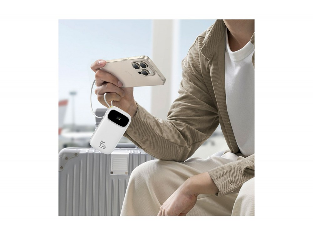 Baseus EnerFill FC31 Power Bank 20.000mAh 45W με 2 Ενσωματωμένα Αναδιπλούμενα Καλώδια USB-C και Οθόνη, White