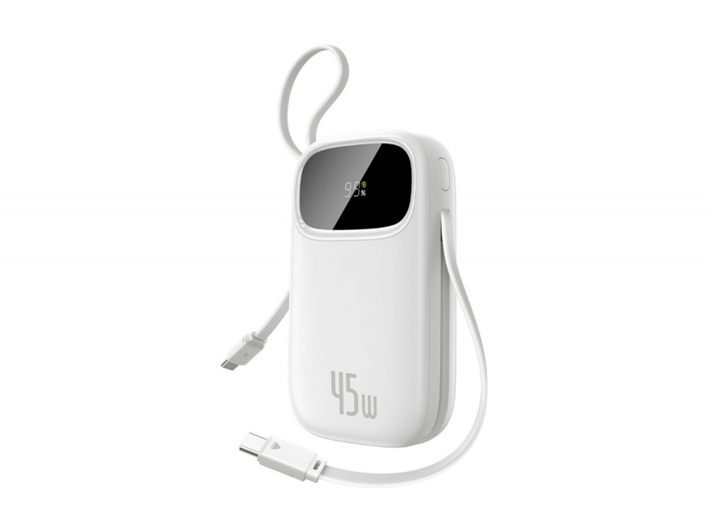Baseus EnerFill FC31 Power Bank 20.000mAh 45W με 2 Ενσωματωμένα Αναδιπλούμενα Καλώδια USB-C και Οθόνη, White
