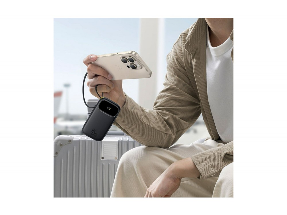 Baseus EnerFill FC31 Qpow 3 Power Bank 20.000mAh 45W με Ενσωματωμένα Καλώδια USB-C & Lightning και Οθόνη, Black