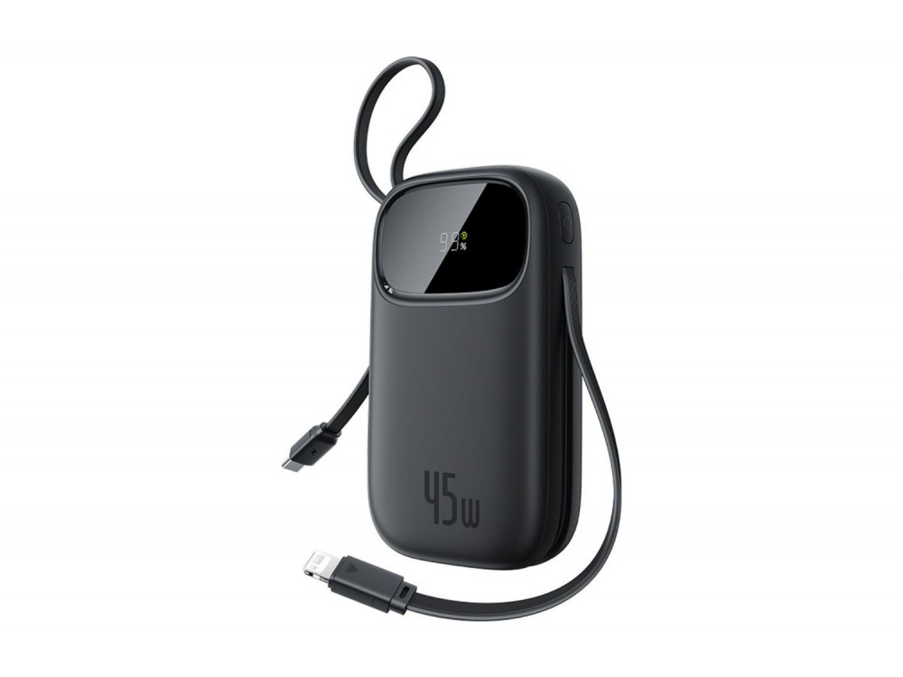 Baseus EnerFill FC31 Qpow 3 Power Bank 20.000mAh 45W με Ενσωματωμένα Καλώδια USB-C & Lightning και Οθόνη, Black