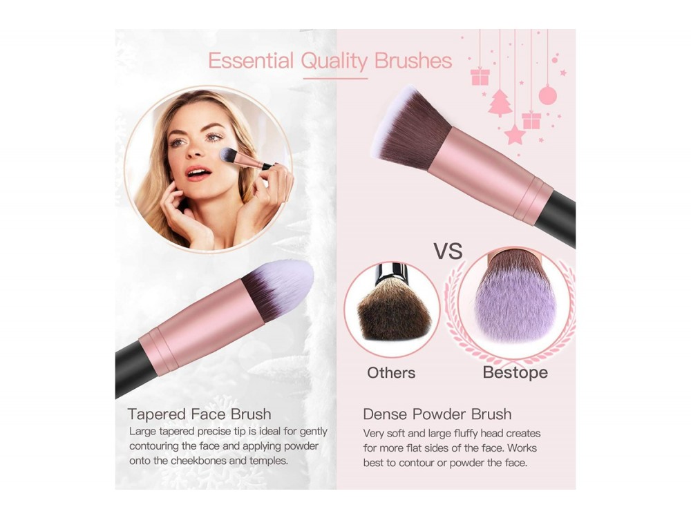 BESTOPE Makeup Brushes, Σετ 16 πινέλων μακιγιάζ, Cruelty-free, Vegan + 4 Beauty Sponges + 1 Silicone - ΑΝΟΙΓΜΕΝΗ ΣΥΣΚΕΥΑΣΙΑ