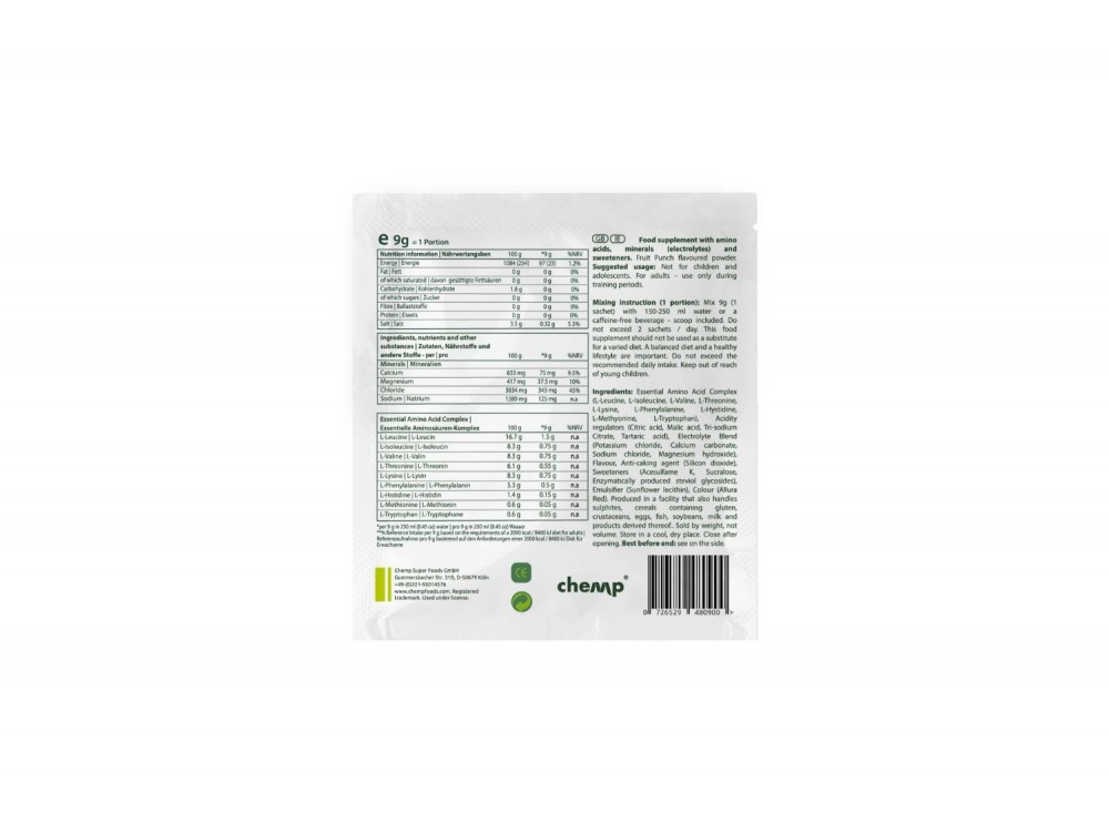 Chemp EAA+ Electrolytes Αμινοξέα με Ηλεκτρολύτες Fruit Punch - Συσκευασία 9gr