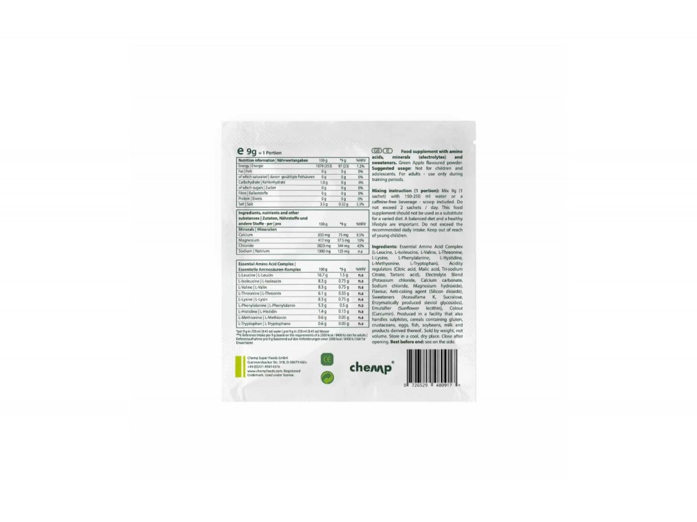 Chemp EAA+ Electrolytes Αμινοξέα με Ηλεκτρολύτες Green Apple - Συσκευασία 9gr