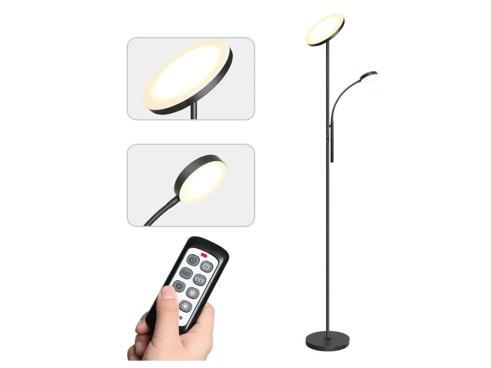 Tomons Floor Lamp LED, Φωτιστικό Δαπέδου Διπλό σε Μοντέρνο Στυλ, Ρυθμιζόμενη Φωτεινότητα & Θερμοκρασία Χρώματος, με Remote