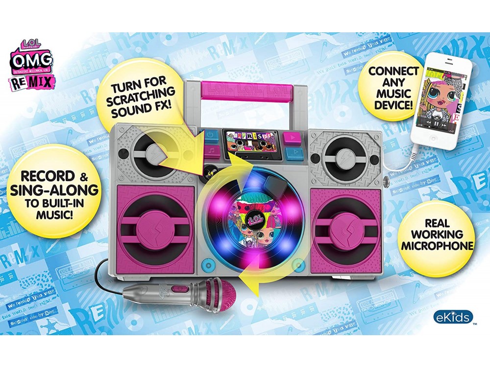 eKids LOL! Surprise Remix Boombox Karaoke, Σύστημα Καραόκε με Ενσύρματο Μικρόφωνο, Eνσωματωμένη Mουσική, Φωτισμό & Sound Effects