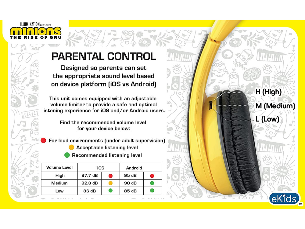 eKids Minions Licensed Ενσύρματα Ακουστικά για Παιδιά με Volume Limiter