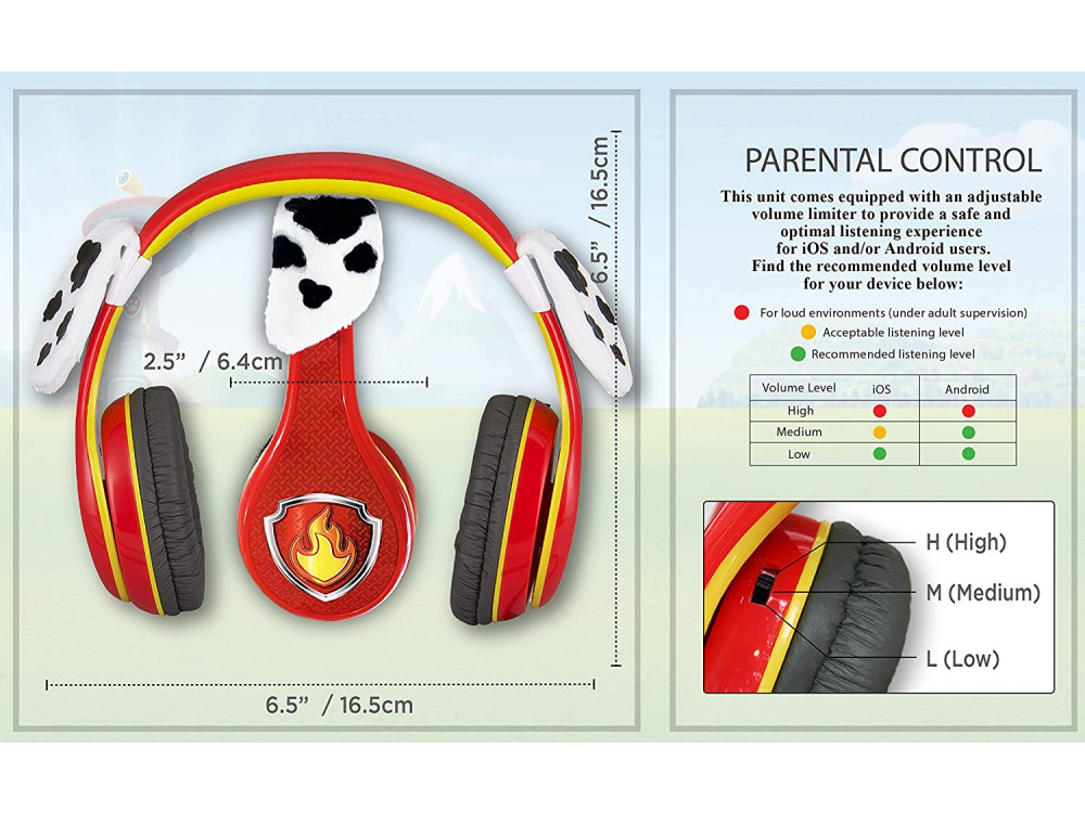 eKids Paw Patrol Marshall Licensed Ενσύρματα Ακουστικά για Παιδιά με Volume Limiter