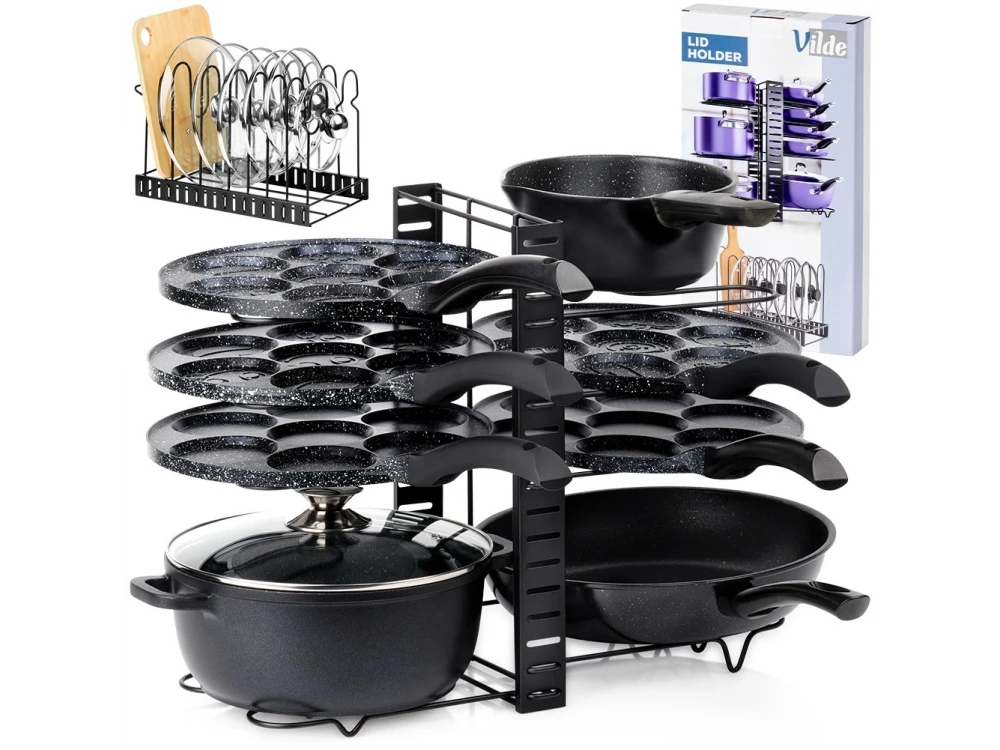 Vilde Pot Pan Lid Holder, Metal Kitchen Organization Stand for Pans / Pots / Lids 47x21x38cm, Black