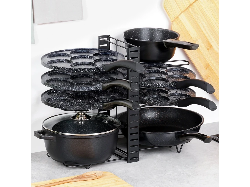 Vilde Pot Pan Lid Holder, Metal Kitchen Organization Stand for Pans / Pots / Lids 47x21x38cm, Black