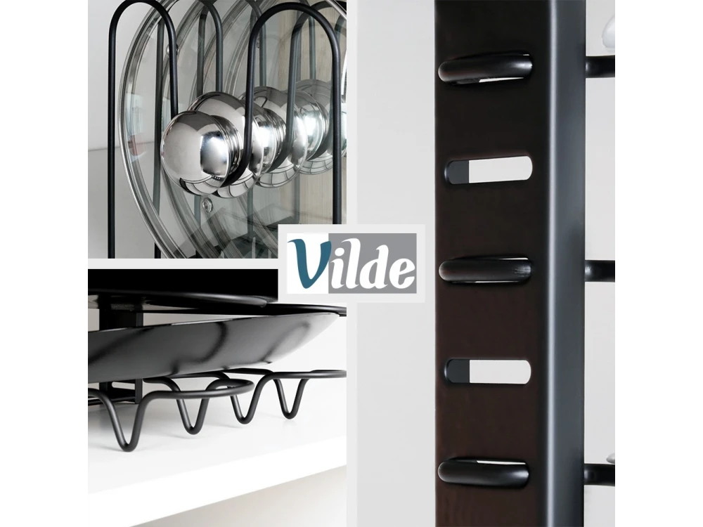 Vilde Pot Pan Lid Holder, Metal Kitchen Organization Stand for Pans / Pots / Lids 47x21x38cm, Black