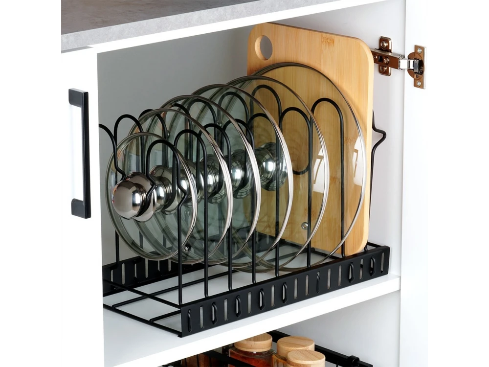 Vilde Pot Pan Lid Holder, Metal Kitchen Organization Stand for Pans / Pots / Lids 47x21x38cm, Black