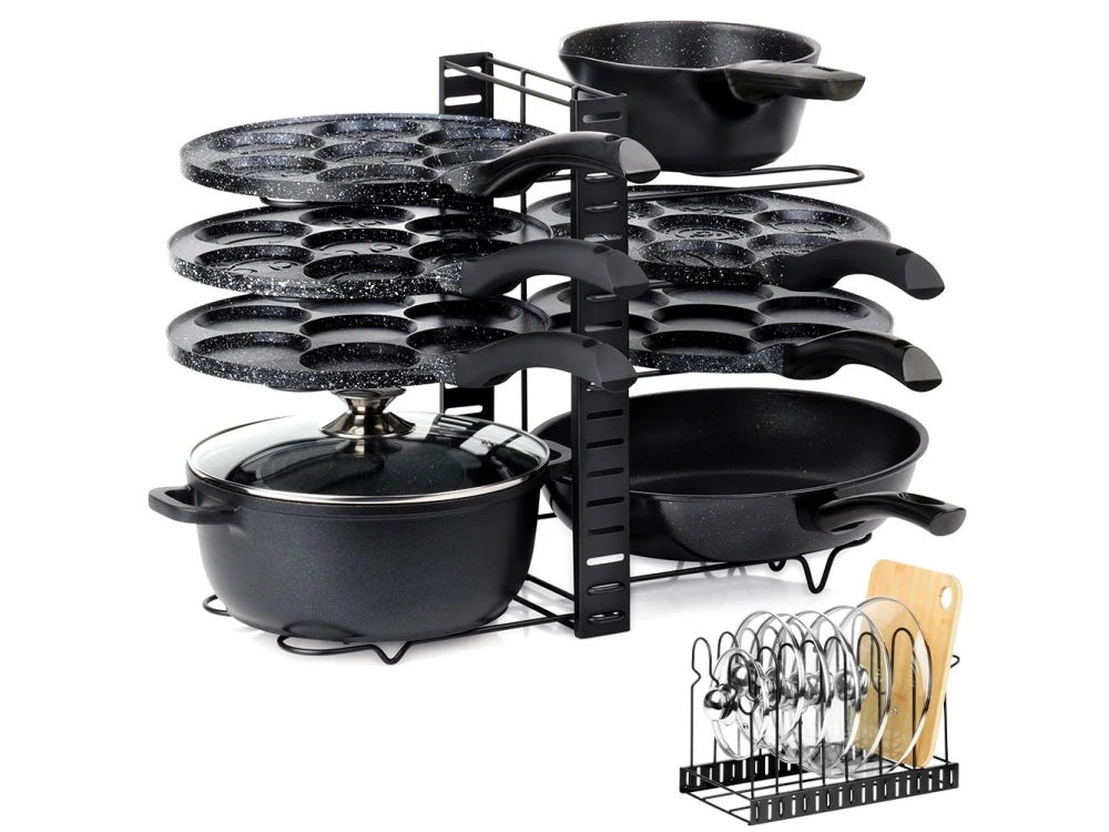 Vilde Pot Pan Lid Holder, Metal Kitchen Organization Stand for Pans / Pots / Lids 47x21x38cm, Black