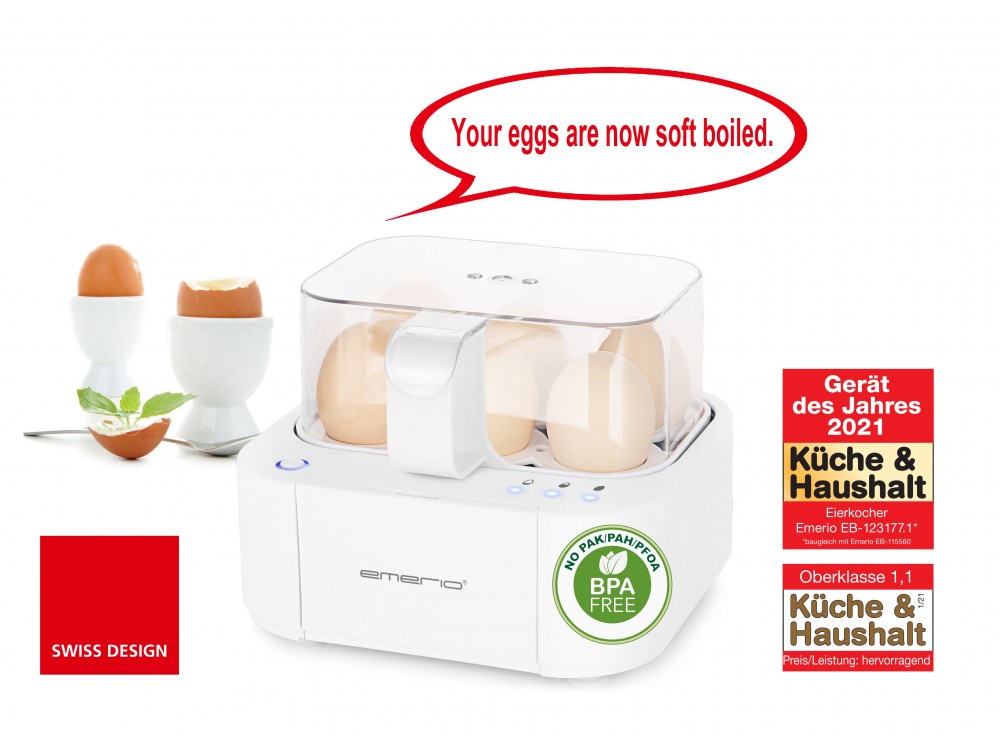 Emerio EB-115560 Egg Boiler, Βραστήρας 6 Αυγών 400W με 3 Επίπεδα Βρασίματος και Φωνητικές Ειδοποιήσεις
