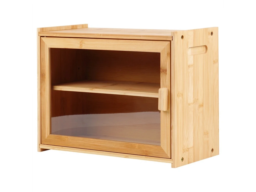 Vilde Bread Bin, 2-Tier Bamboo Bread Bin, with Transparent Lid and Tongs