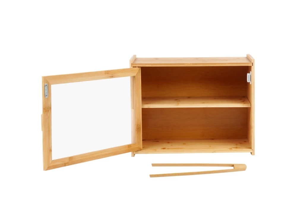 Vilde Bread Bin, 2-Tier Bamboo Bread Bin, with Transparent Lid and Tongs