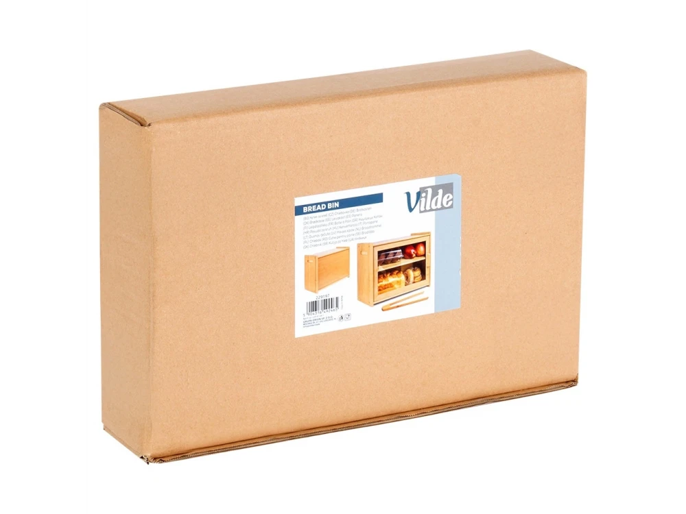 Vilde Bread Bin, 2-Tier Bamboo Bread Bin, with Transparent Lid and Tongs