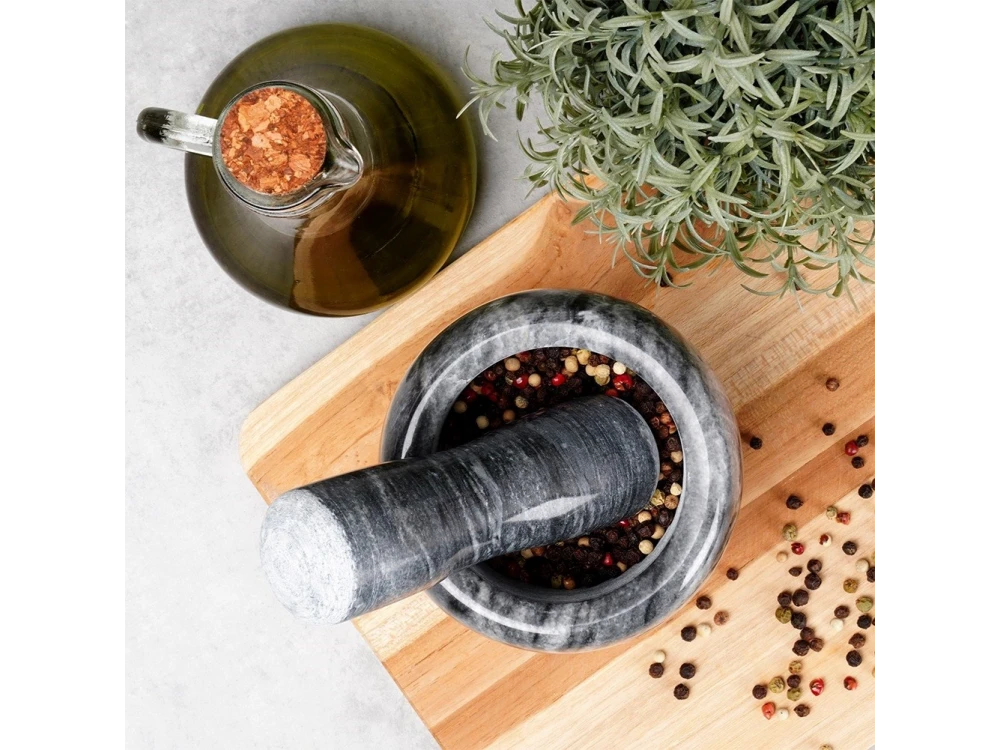 Vilde Mortar and Pestle Set Made of Natural Granite, 11cm Diameter, Granite Black
