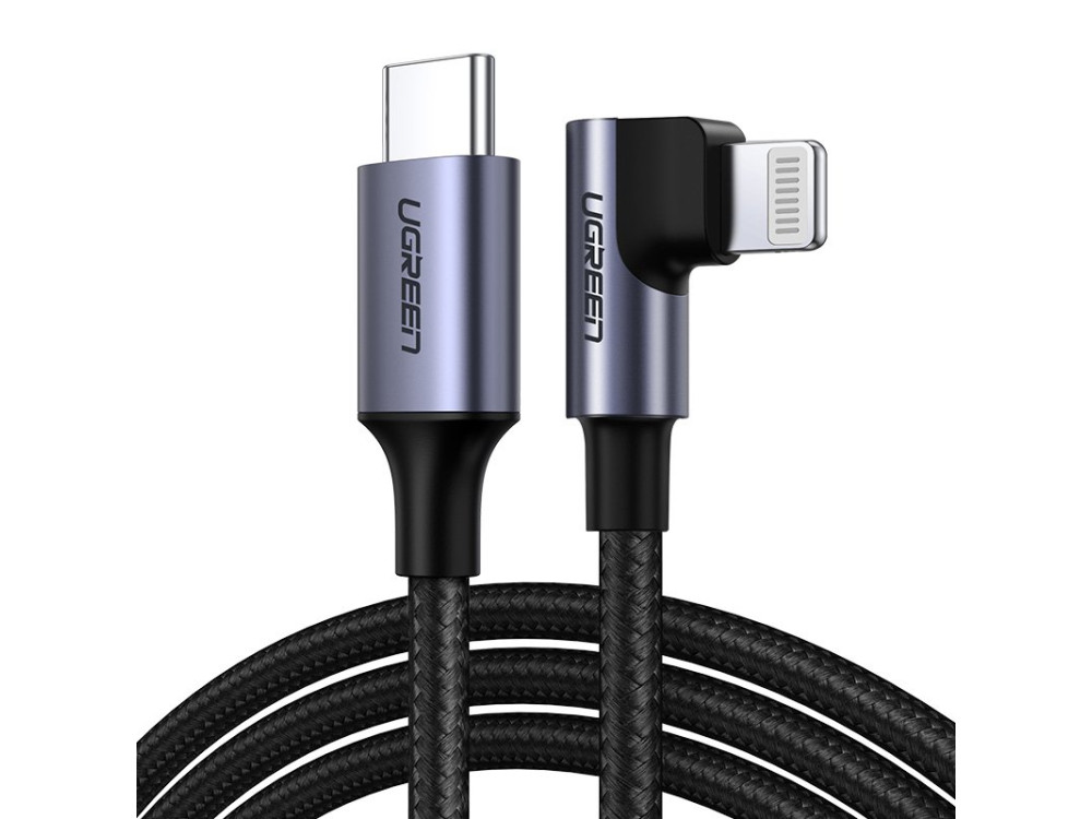 Ugreen Elbow Γωνιακό 90° Καλώδιο 1.5μ. USB-C σε Lightning καλώδιο για Apple iPhone / iPad / iPod MFi, με Νάυλον ύφανση με PD