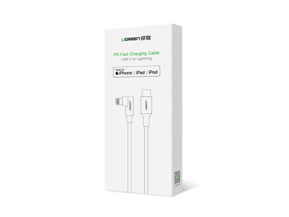 Ugreen Elbow Γωνιακό 90° Καλώδιο 1.5μ. USB-C σε Lightning καλώδιο για Apple iPhone / iPad / iPod MFi, με Νάυλον ύφανση με PD
