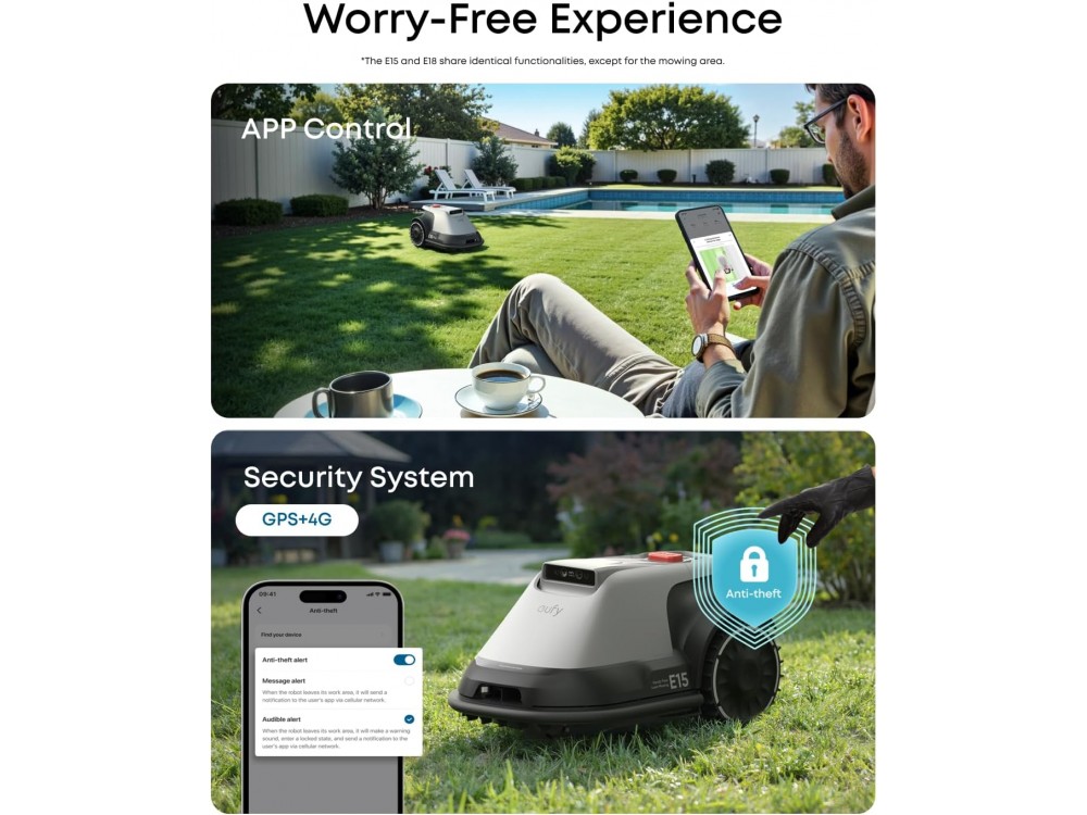 Anker Eufy E15  Robot Lawn Mower, for up to 0.2 Acres, with Wireless Function, Mapping and APP, Cut Height 2.5-7.5cm