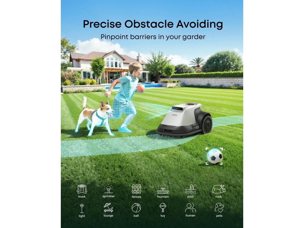 Anker Eufy E15  Robot Lawn Mower, for up to 0.2 Acres, with Wireless Function, Mapping and APP, Cut Height 2.5-7.5cm