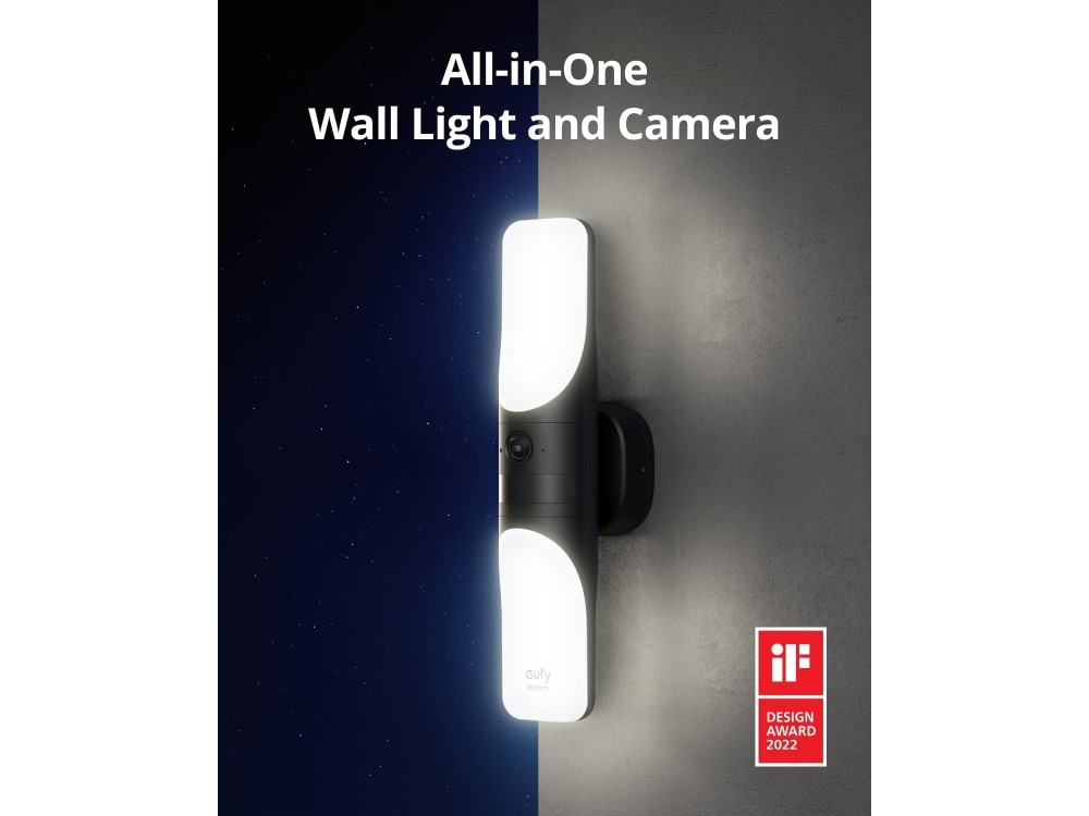 Anker eufy Security Wired Wall Light Camera S100, RGB IP Camera 2K με 2 Φωτιστικά, 1200-Lumen, 2-Way Audio, Human AI