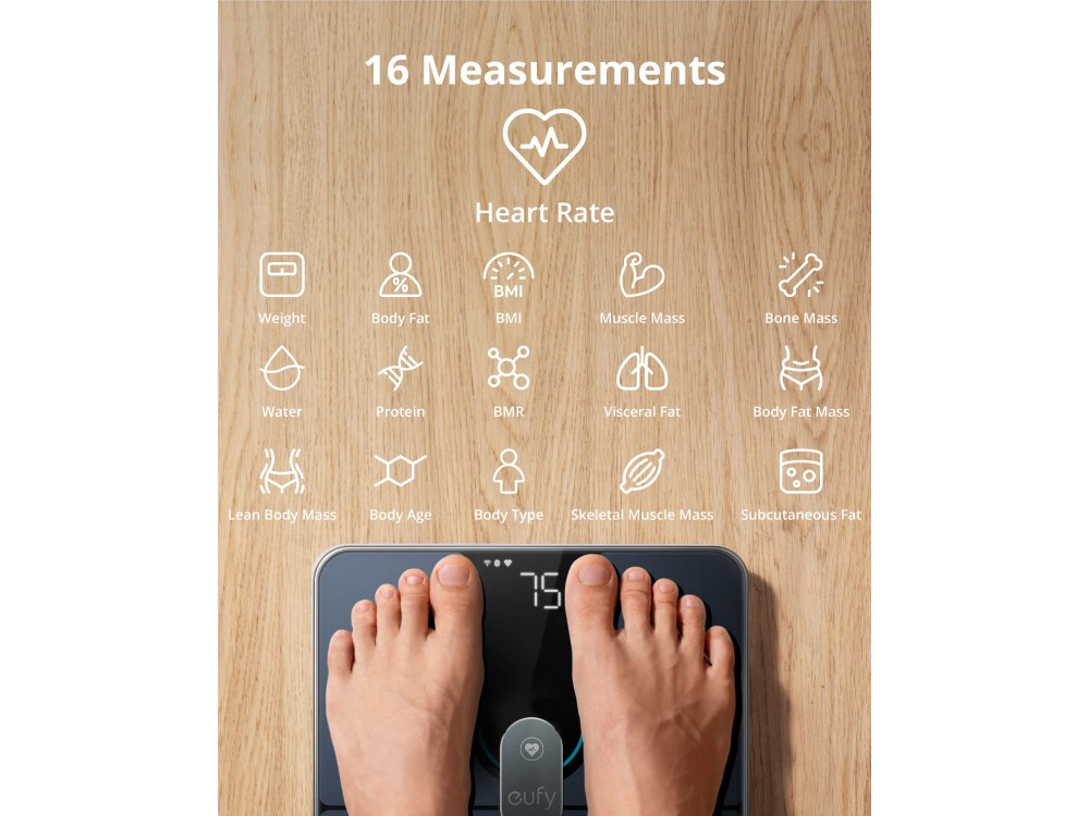 Anker Eufy P2 Pro, Smart Scale, Body Mass Monitor, Body Mass Index with Fitness APP via WiFi & Bluetooth, Black
