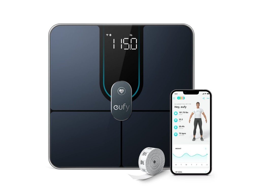 Anker Eufy P2 Pro, Smart Scale, Body Mass Monitor, Body Mass Index with Fitness APP via WiFi & Bluetooth, Black