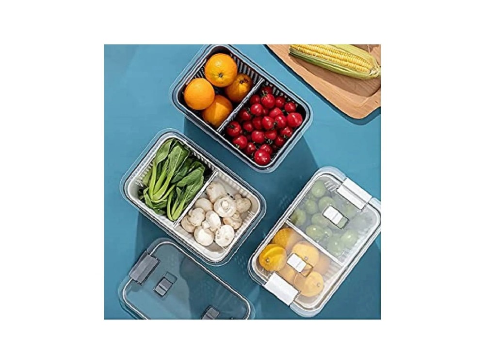 AJ Refrigerator Drain Basket, Δοχείο Αποθήκευσης Ψυγείου για Φρούτα & Λαχανικά Με Αποσπώμενο Σουρωτήρι , White