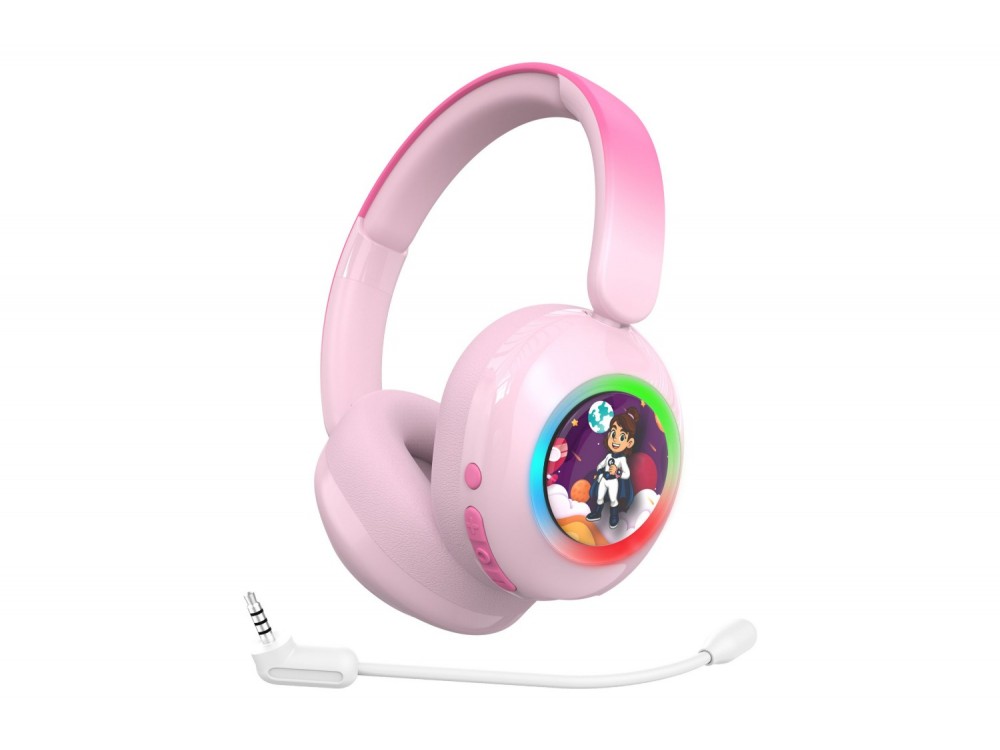 Garett Astro Wave ANC Παιδικά Ασύρματα Ακουστικά Over-Ear με Noise Cancelling, Ασφαλή Ένταση & Μπαταρία έως 28 Ώρες, Pink
