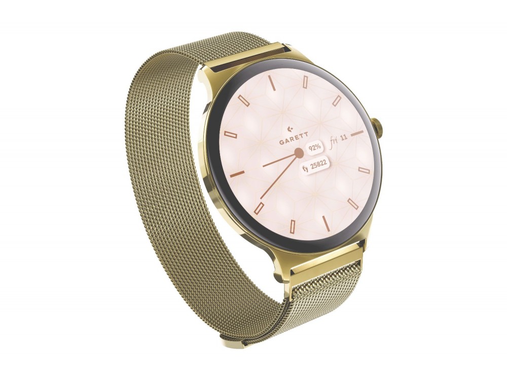 Garett Verona 2 Smartwatch 43mm με AMOLED Οθόνη 1.43", Bluetooth Κλήσεις, IP68 & Μπαταρία έως 7 Ημέρες, Gold Mesh