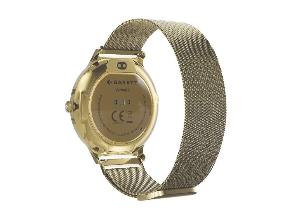 Garett Verona 2 Smartwatch 43mm με AMOLED Οθόνη 1.43", Bluetooth Κλήσεις, IP68 & Μπαταρία έως 7 Ημέρες, Gold Mesh