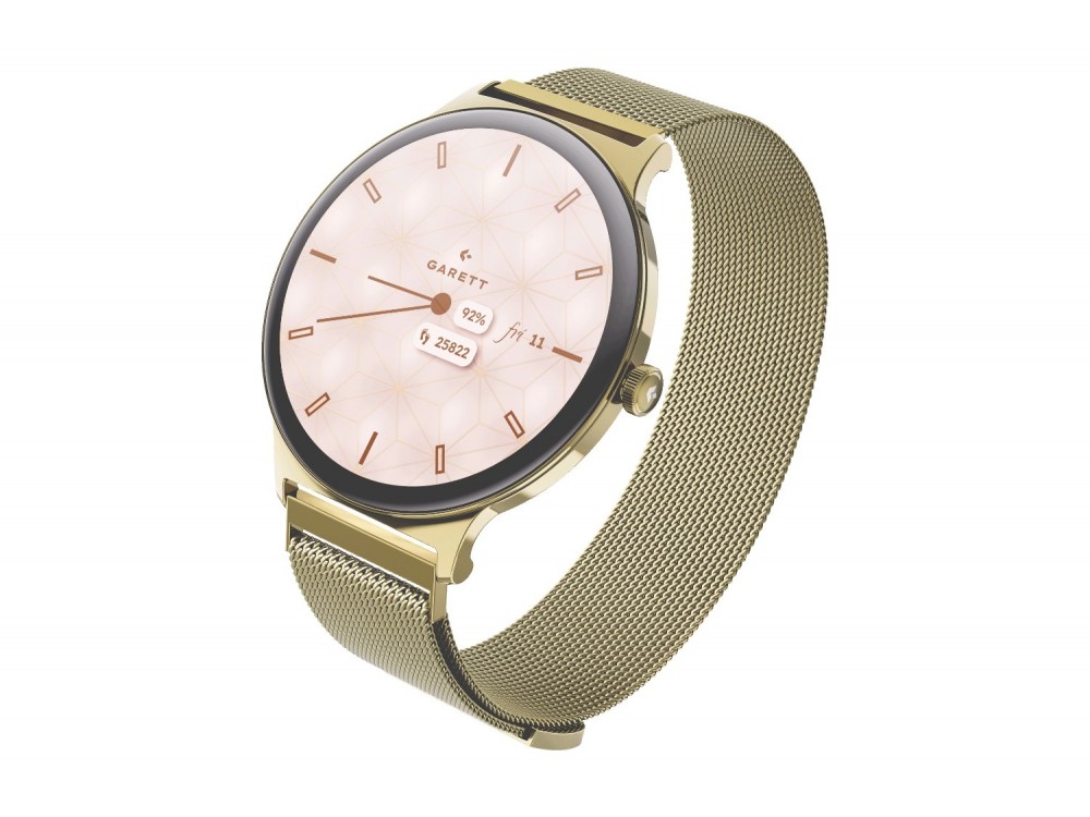 Garett Verona 2 Smartwatch 43mm με AMOLED Οθόνη 1.43", Bluetooth Κλήσεις, IP68 & Μπαταρία έως 7 Ημέρες, Gold Mesh