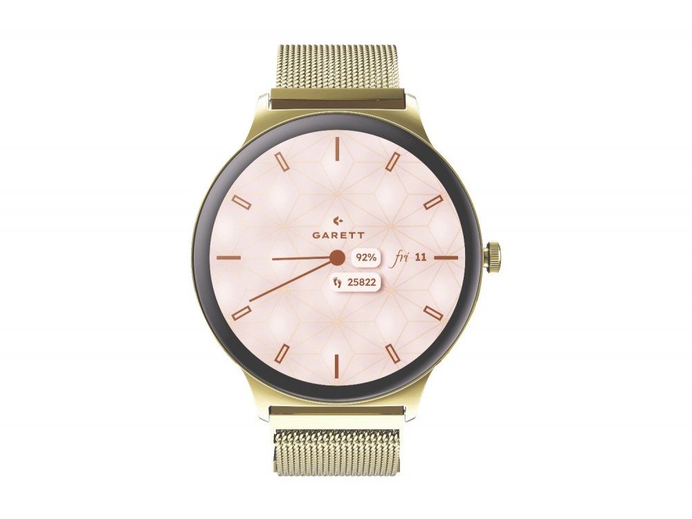 Garett Verona 2 Smartwatch 43mm με AMOLED Οθόνη 1.43", Bluetooth Κλήσεις, IP68 & Μπαταρία έως 7 Ημέρες, Gold Mesh