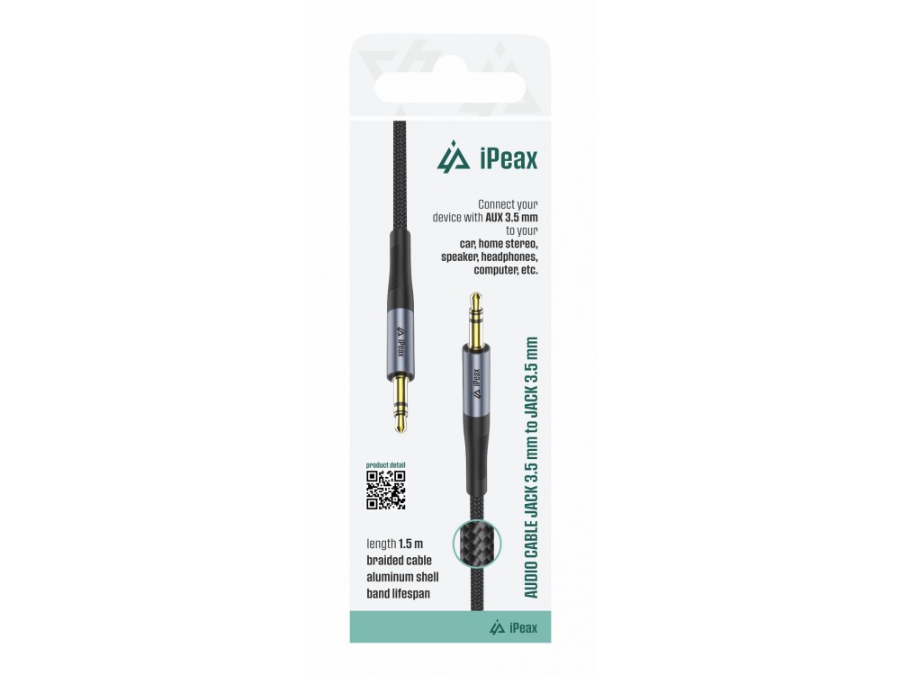 iPEAX Audio AUX Καλώδιο 1,5μ. Επιχρυσωμένο με Νάυλον Ύφανση 3.5mm, Black