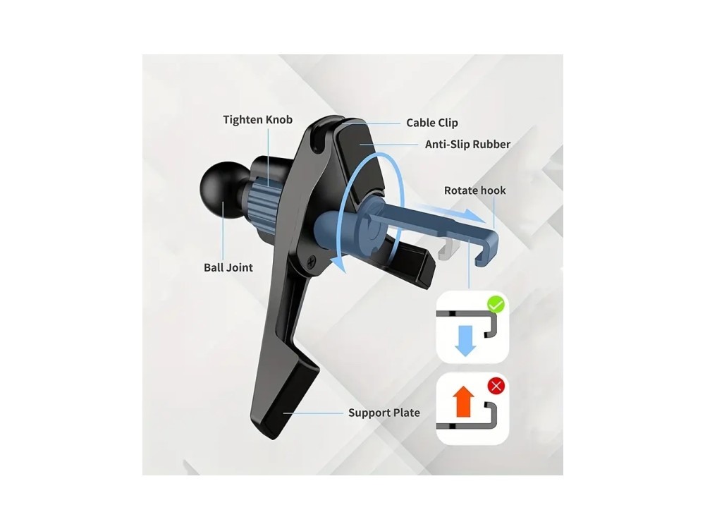 iPEAX CLIP-2 Car Phone Mount, Βάση Αυτοκινήτου αεραγωγού με Ρυθμιζόμενα Άγκιστρα, Black