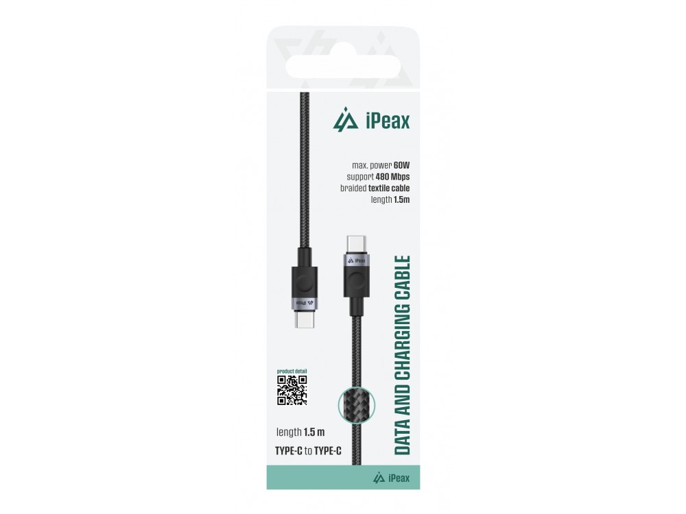 iPEAX Durable Textile USB-C σε USB-C Καλώδιο 1,5μ. με Νάυλον ύφανση, Black