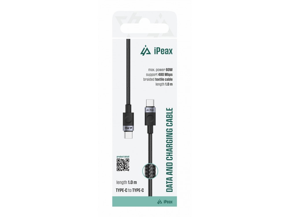 iPEAX Durable Textile USB-C σε USB-C Καλώδιο 1μ. με Νάυλον ύφανση, Black