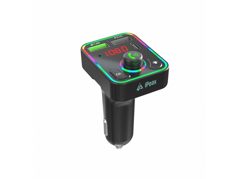 iPEAX FM Transmitter Bluetooth 5.3 Handsfree Αυτοκινήτου & Φορτιστής 15.5W με Οθόνη LED & RGB LED Φωτισμό & 2 USB