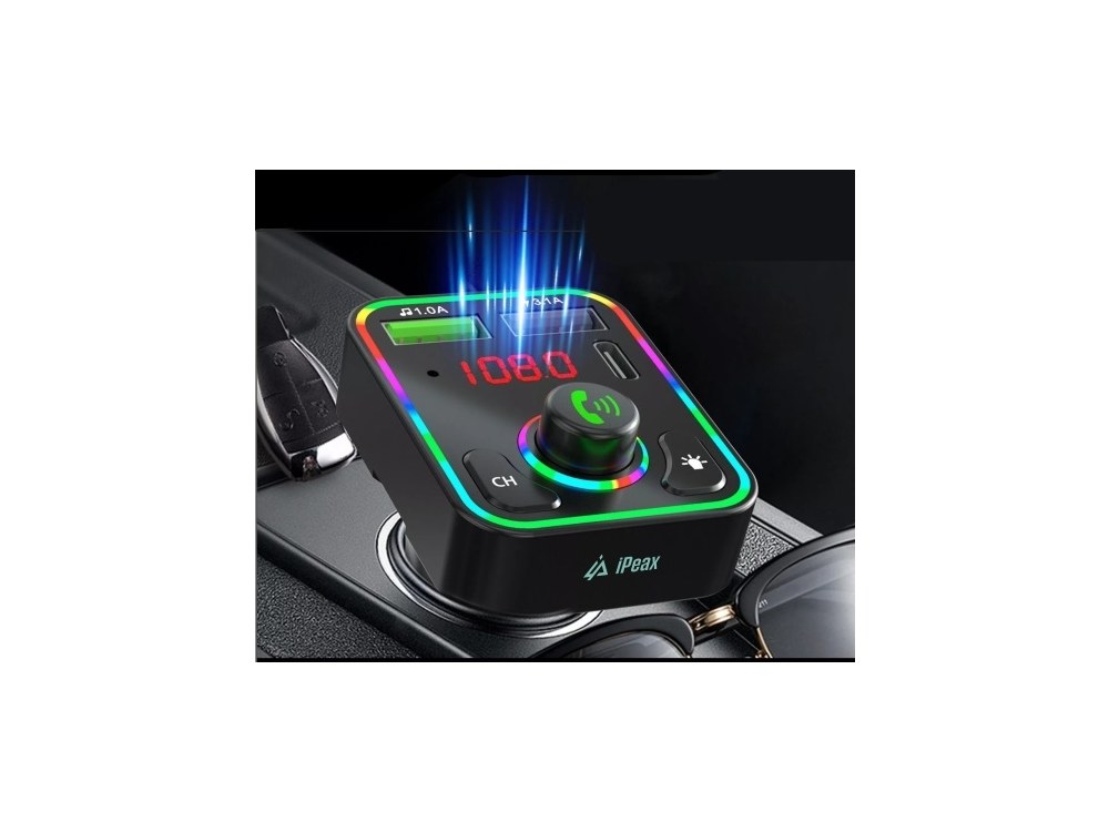 iPEAX FM Transmitter Bluetooth 5.3 Handsfree Αυτοκινήτου & Φορτιστής 15.5W με Οθόνη LED & RGB LED Φωτισμό & 2 USB