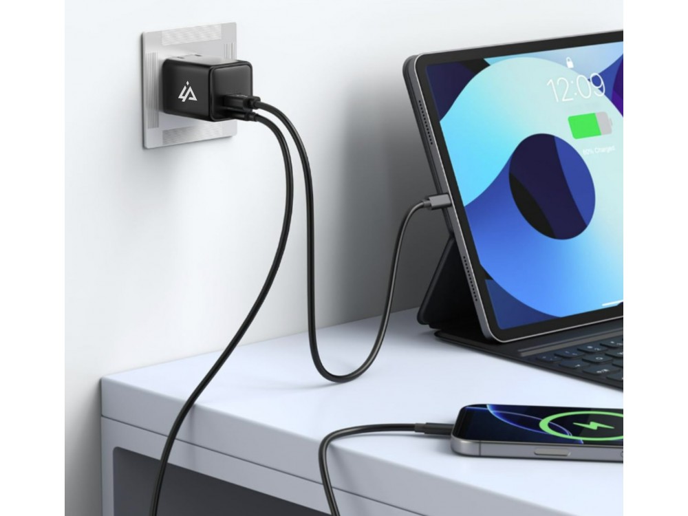 iPEAX GaN Φορτιστής πρίζας 2-θυρών 45W με Type-C με PD & QC3.0 & PPS, Black