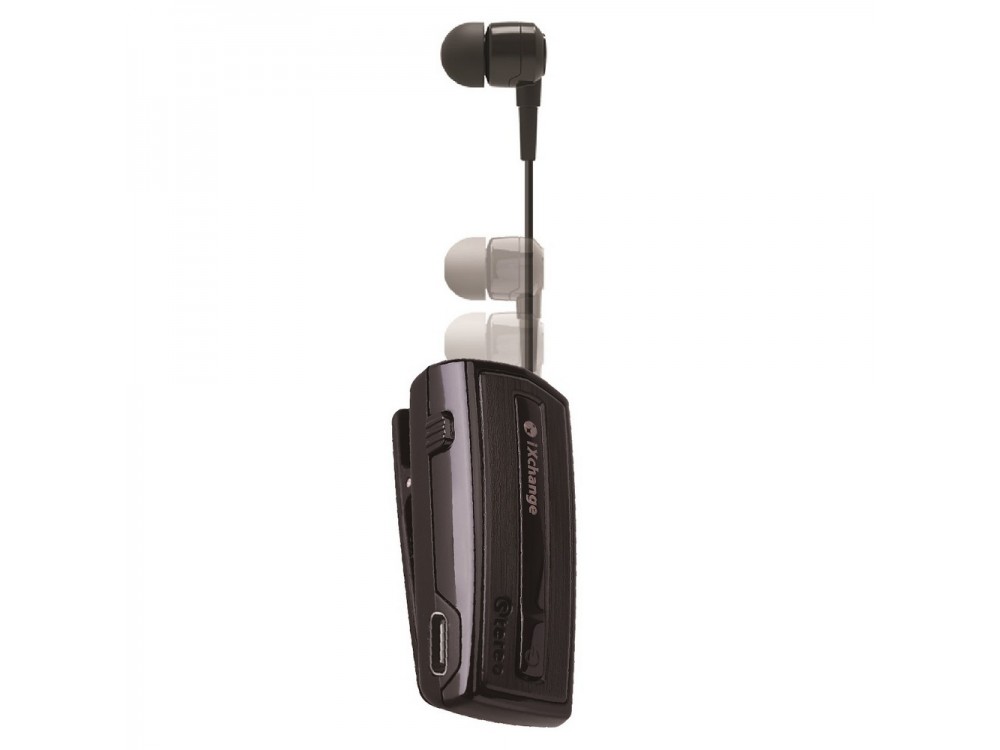 iXchange UA28 v2 In-ear Bluetooth Handsfree Lapel Headset, Retractable with Vibration, Black